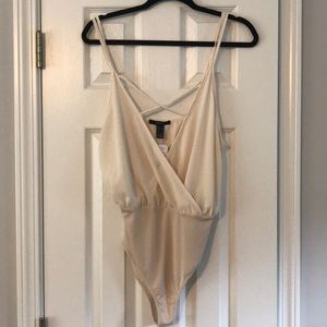F21 cream colored sheer criss cross front bodysuit
